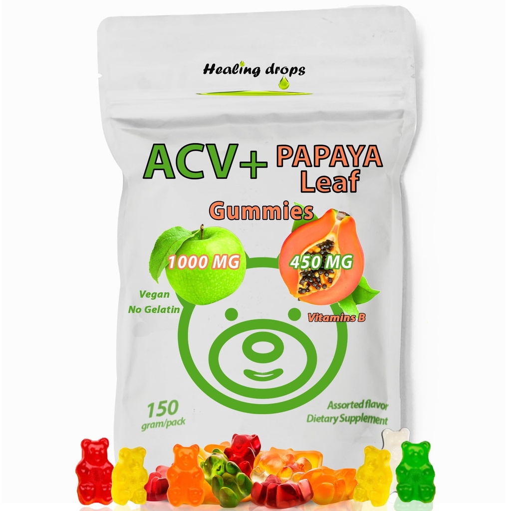 ACV Gummies & Papaya Leaf Extract Gummies - Premium Potent Apple Siider Äädikas Lisa - Jood Infundeeritud & Vitamiinid B6 B12 - Trombotsüüdid Juuksenahk & Südame Sõbralik (1, Regulaarne)