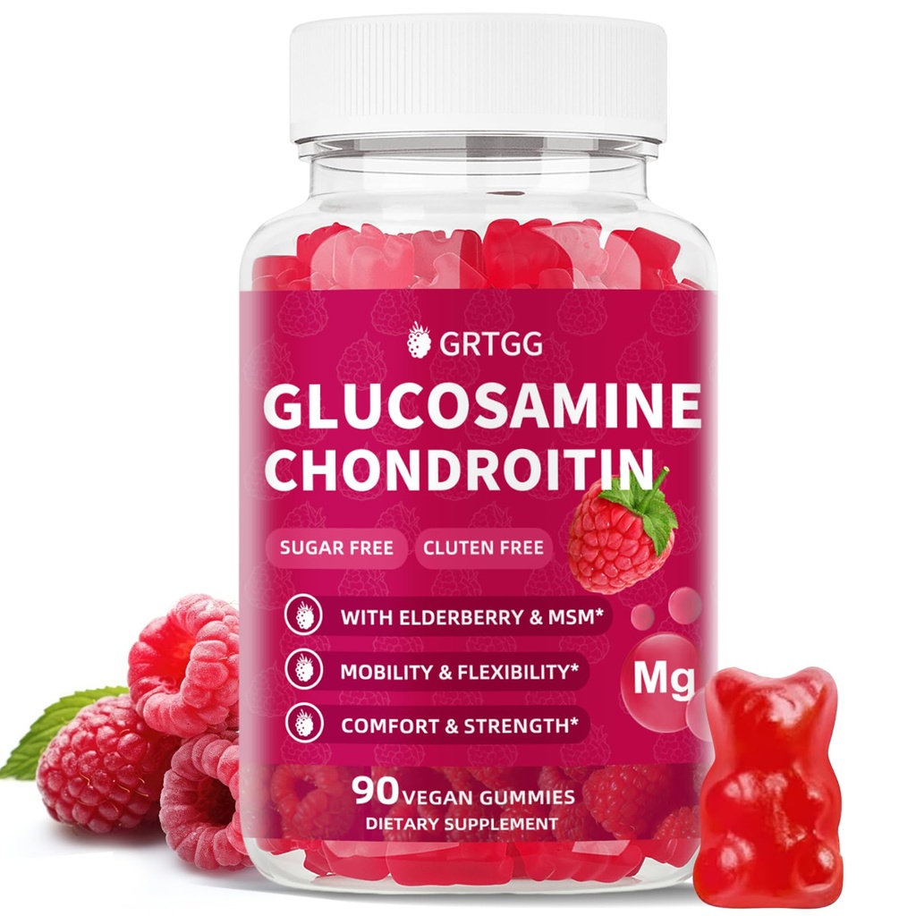 Glükoosamiin Chondroitin Gummies koos MSM & Elderberry Extra Tugevus 3000MG - ühine tugi, antioksüdantide immuuntoetus täiskasvanutele, meestele ja naistele - 90 Vaarikakummid