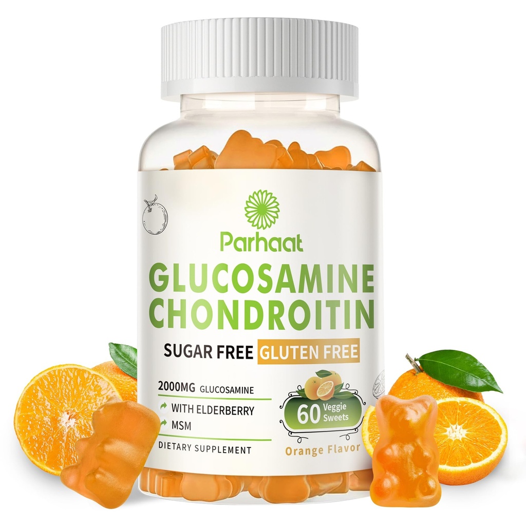 Glükoosamiin Chondroitin Gummies koos MSM ja Elderberry Extra Tugevus - ühine tugi, antioksüdantide immuuntoetus täiendus täiskasvanutele, meestele ja naistele. Orange