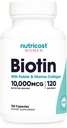 Nutrikost Biotin naistele 10 000 mcg 120 kapslit - folaadi ja kollageeniga, gluteenivaba ja mitte-GMO