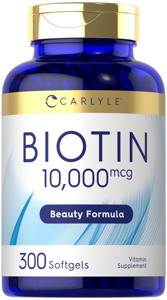 Carlyle Biotin 10000mcg | 300 Softgels | Max Tugevus juustele, nahale ja küüntele | Mitte-GMO, gluteenivaba täiendus