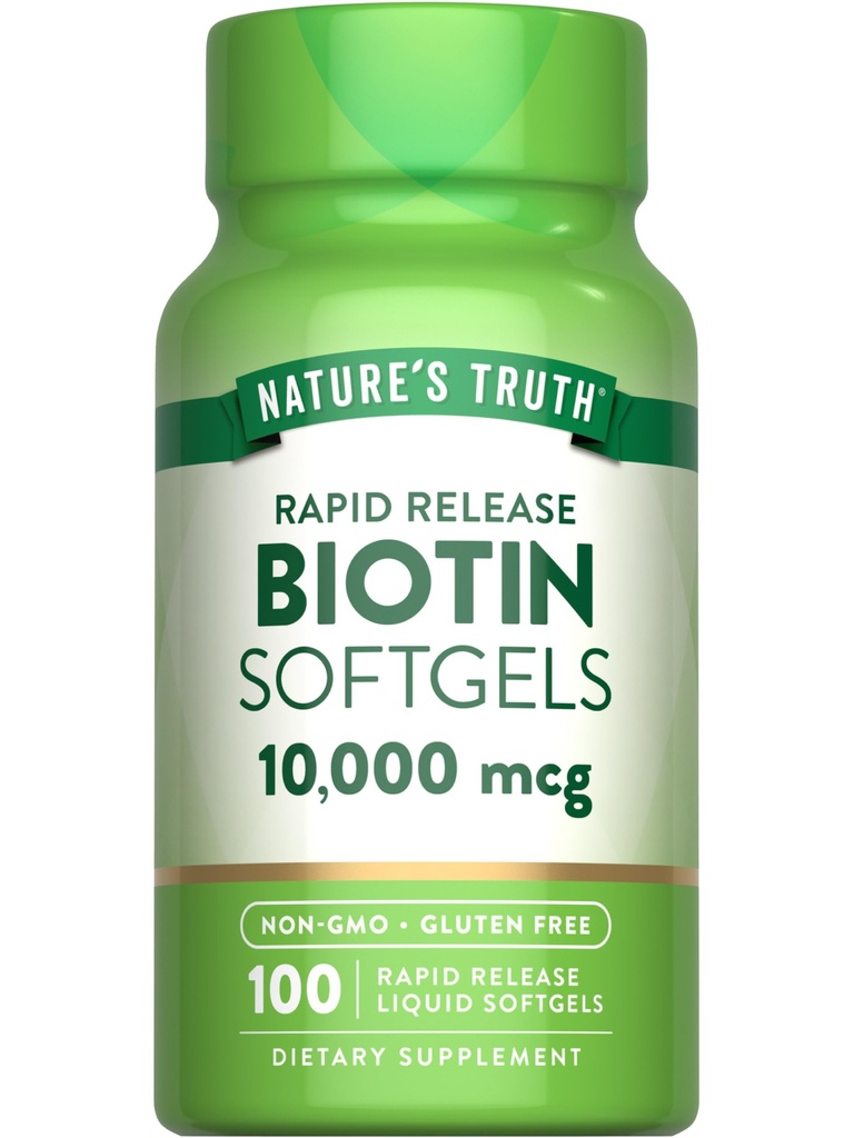 Nature's Truth Biotin 10 000 mcg | Rapid release Softgels | 100 Count | Non-GMO & Gluten Free Supplement
