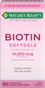 Looduse Bounty Biotin 10000mcg täiendus, toetab tervislikke juukseid, nahka ja küüneid, optimaalseid lahendusi juuste vitamiin biotiiniga, 90 kiiret vabastamist vedelad softgelid