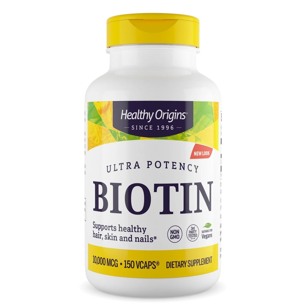 Tervislik päritolu Biotiin 10 000 mcg (USP Hinne, Non-GMO, Gluteenivaba, Juuste Tugi, Küünte Tugi), 150 Veggie Caps