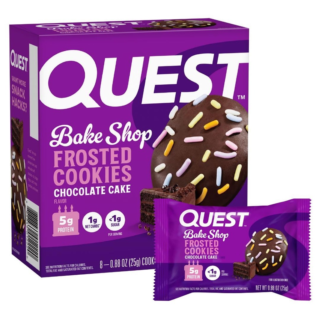 Quest Nutrition Frosted Protein Cookies, Chocolate Cake, < 1 g suhkur, 5 g valku, 1 g Net Carbs, Gluteenivaba, 8 küpsist