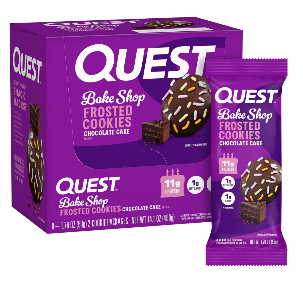 Quest Nutrition Frosted Cookies Twin Pack, Chocolate Cake, 1 g suhkur, 11 g valku, 1 g Net Carbs, Gluteenivaba, 16 küpsist