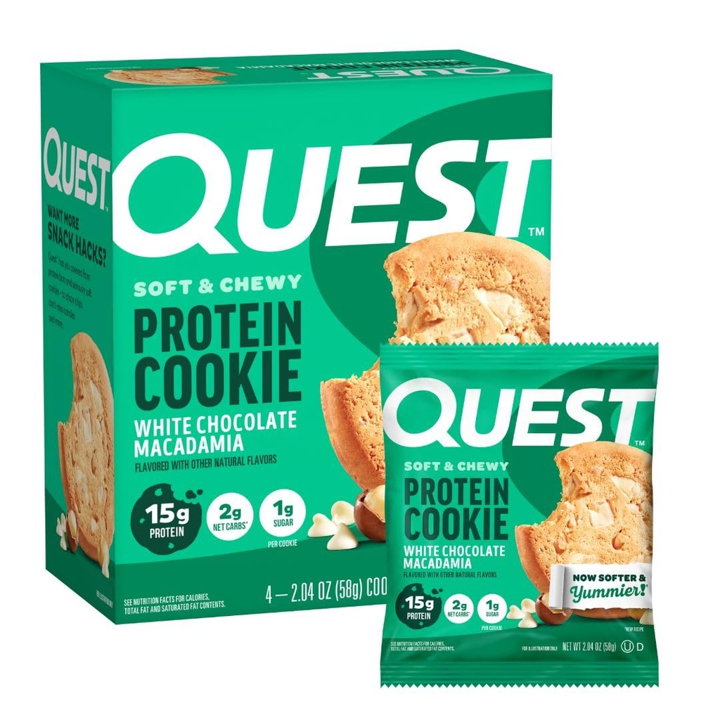 Quest Nutrition White Chocolate Macadamia Protein Cookie, 15g Valk, 1g Suhkur, 2g Net Carbs, Keto Sõbralik, Kõrge Valk, Madala Süsivesikusisaldusega; 4 Count