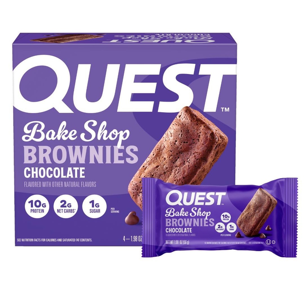 Quest Nutrition Bake Shop, Chocolate Brownies, 10 g valku, 2 g Net Carbs, 1 g Suhkur, 4 Count