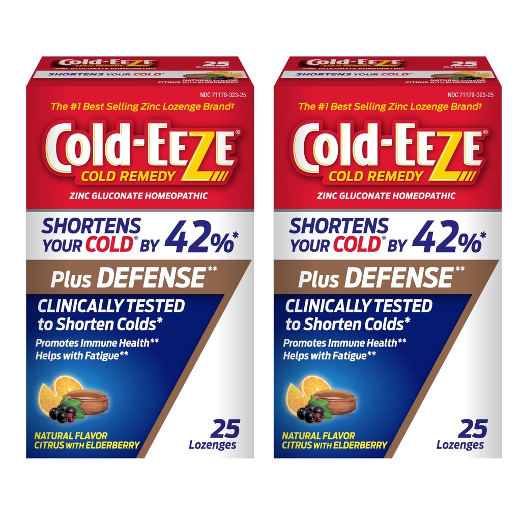 Cold-Eeze Plus Defense Natural Citrus koos Elderberry Zinc Lozenges, vähendab kestust tavaline külm, Sambucus Nigra, Echinacea ja Rose Hips, 25 Ct, Pack 2
