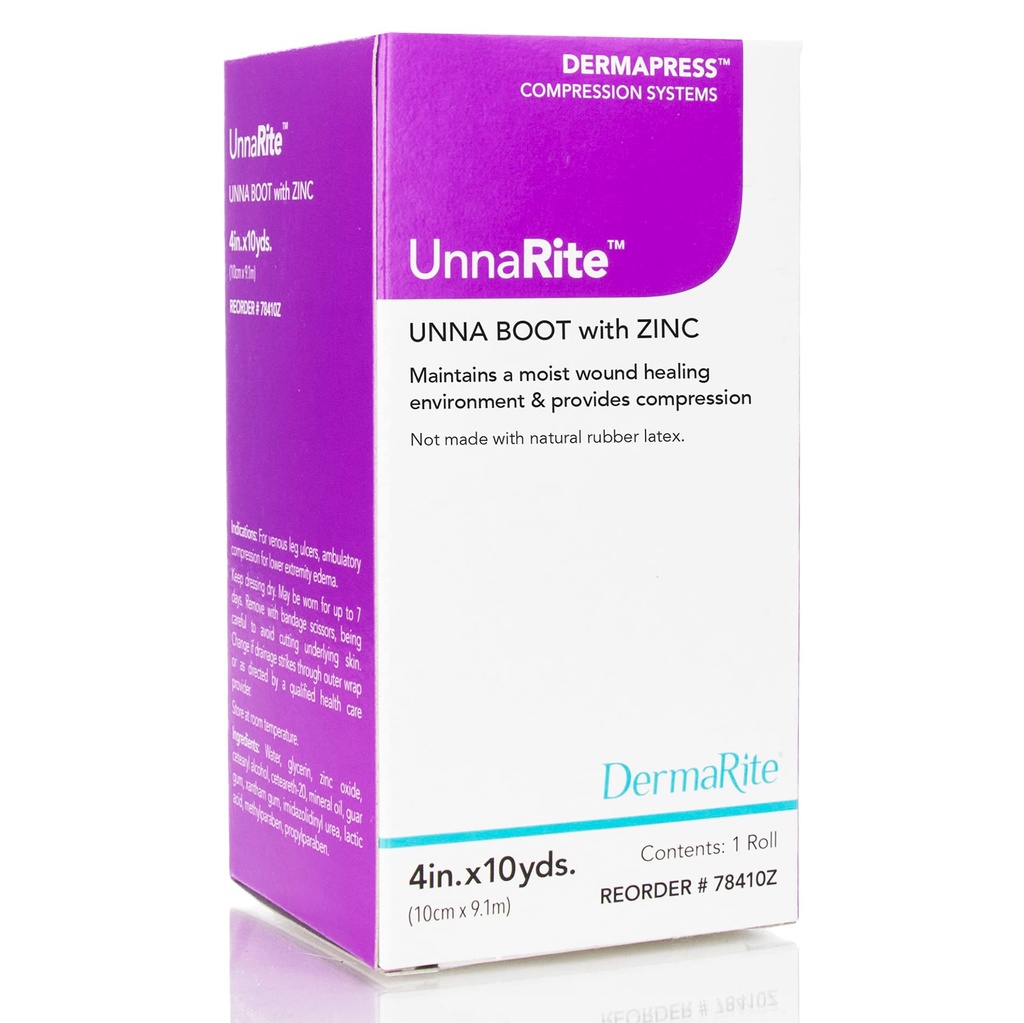 DermaRite's UnnaRite C Unna Boot, koos tsinkoksiidiga - niiske tervendamine ja õrn tihendamine Venous Leg Ulcers - 4 in. x 10 yds., 1 Roll
