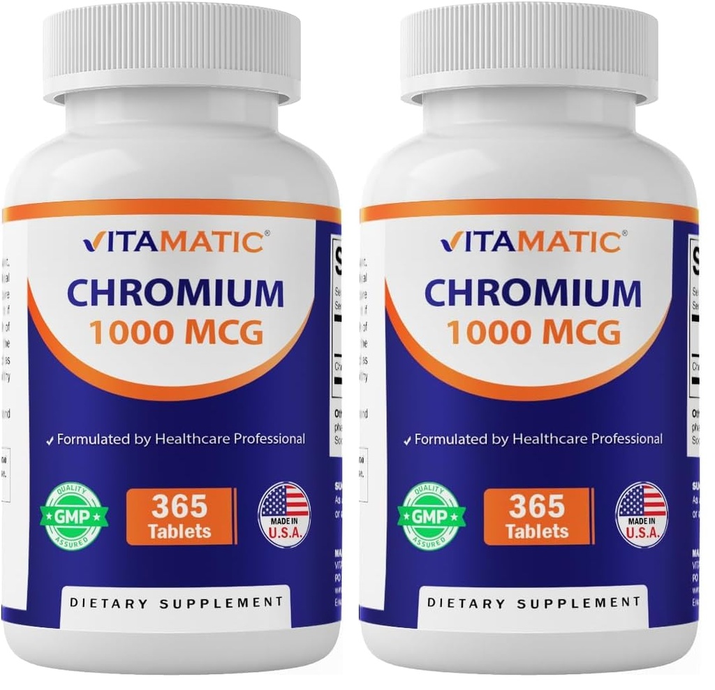 Vitamatic Chromium 1000 mcg | 365 Tablets | High Potency Chromium Picolinate | Non-GMO, Gluteenivaba (Pakk 2)