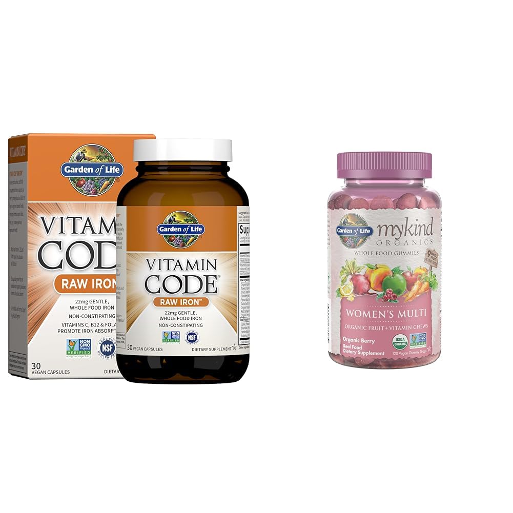 Eluaed Vitamiinikood Toores Raud 30ct Kapslid & Orgaanika Naiste Gummy Vitamiinid - Berry - Sertifitseeritud Orgaaniline, Mitte-GMO, Vegan