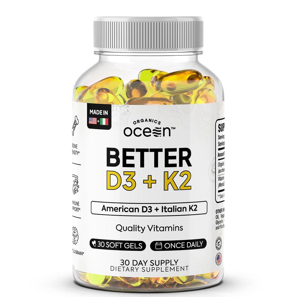 Orgaanika Ookean Parem D3 + K2-100% Orgaaniline VIT D3 ja K2 Toidulisandid Maksimaalse Biosaadavusega - Toetab Luutihedust, Kaltsiumi Tasakaalu, Immuunsust & Mood - 1-Pack, 30-Day Supply