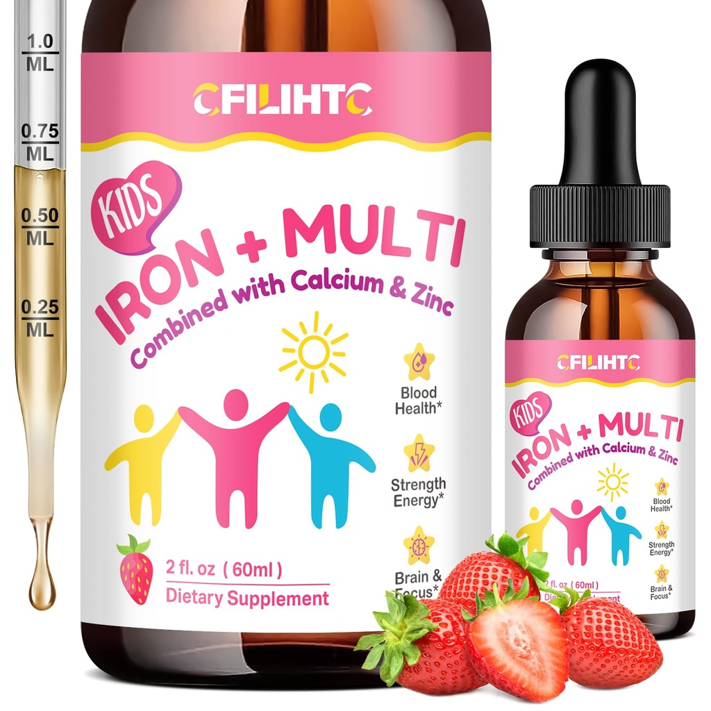 Vedel raualisand lastele, naistele ja meestele - kaltsiumi, tsingi, lastele rauatilkadega multivitamiini - immuunsuse tugi, vereehitaja ja energiatoetus rauapuuduse, aneemia, Vegan 2 Fl Oz