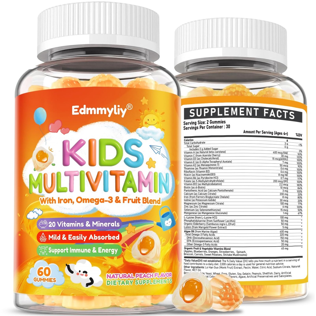 Lapsed Multivitamiinid Kummid - Vitamiinid A D3 K2, Metüülitud B-kompleks Omega-3, Raud Immuunsuse Ja Arengu Toetus - Orgaaniline Sega-Berry Maitse multivitamiinid lastele Daily - Sugar Free & Vegan