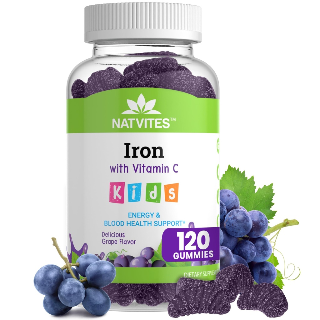 Laste raudkummid C-vitamiiniga - maitsev viinamarjamaitse - energia ja vere tervise toetamine - Gluteenivaba mitte-GMO taimetoitlaste laste raualisa lastele ja väikelastele vanuses 2+ (120 loend)