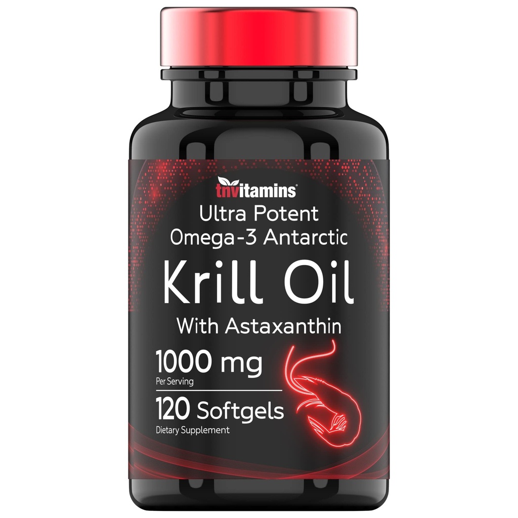 Antarktika krillõli 1000mg - 120 Softgels astaksantiiniga | 1000mg punase krillõli, 200 mg fosfolipiide, 120 mg EPA, 80 mg DHA, 200 mcg astaksantiini | Potent & Pure Omega-3 Külm vesi Antarktika krill