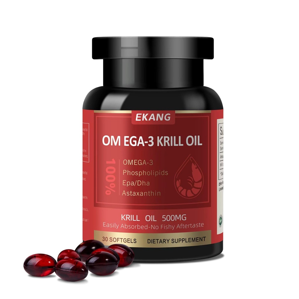 Antarktika krillõli 500 mg, fosfolipiid-piir Omega-3, EPA, DHA ja astaksantiin - kergesti imenduv - toetab aju, südant ja liigeste tervist - mitte-GMO, gluteenivaba, 30 Softgels