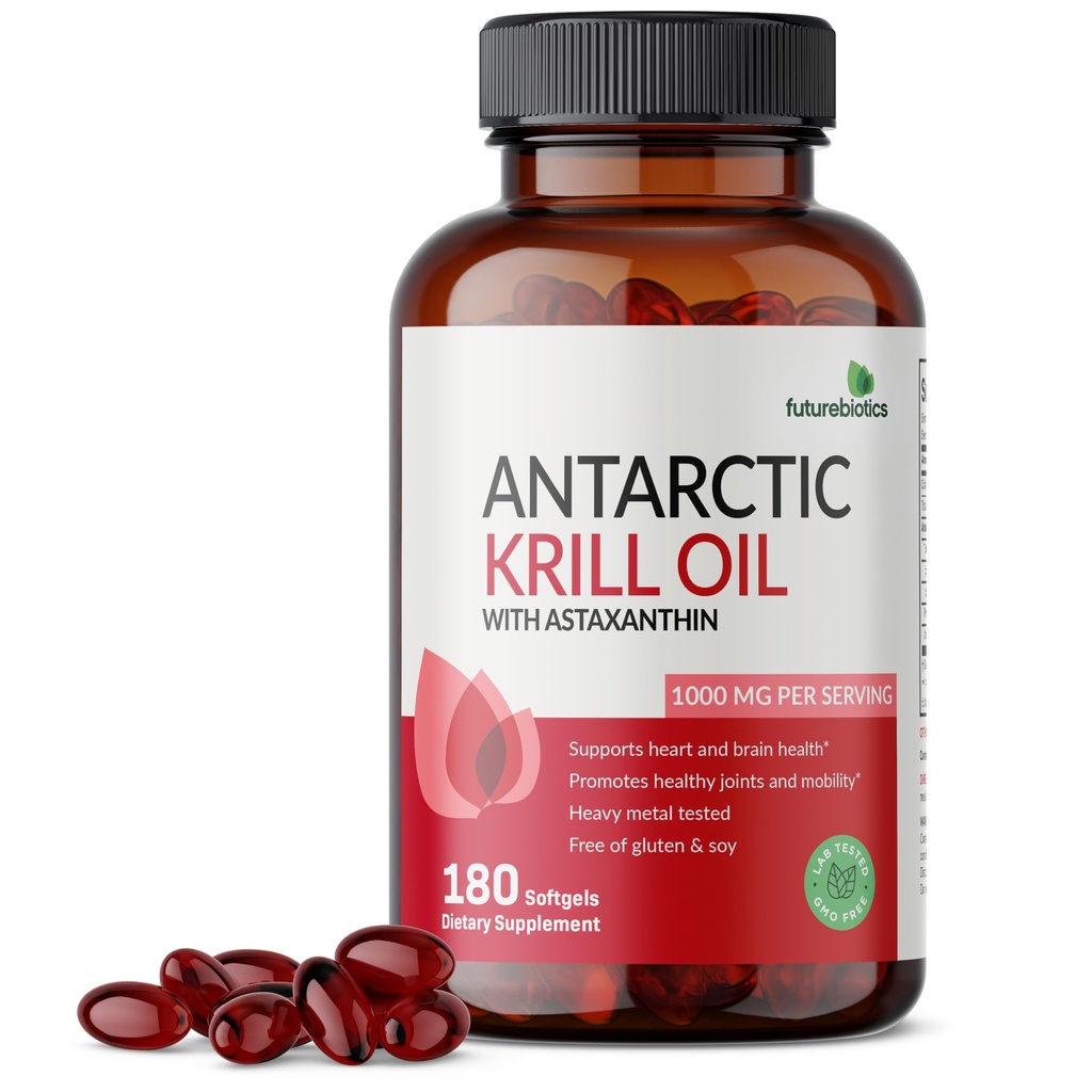 Tulevikubiootikumid Antarktika krillõli 1000mg koos Omega-3s EPA, DHA, Astaksantiin ja fosfolipiidid - 100% puhas Premium Krill õli Raske metall testitud, Non GMO - 180 Softgels (90 Servings)