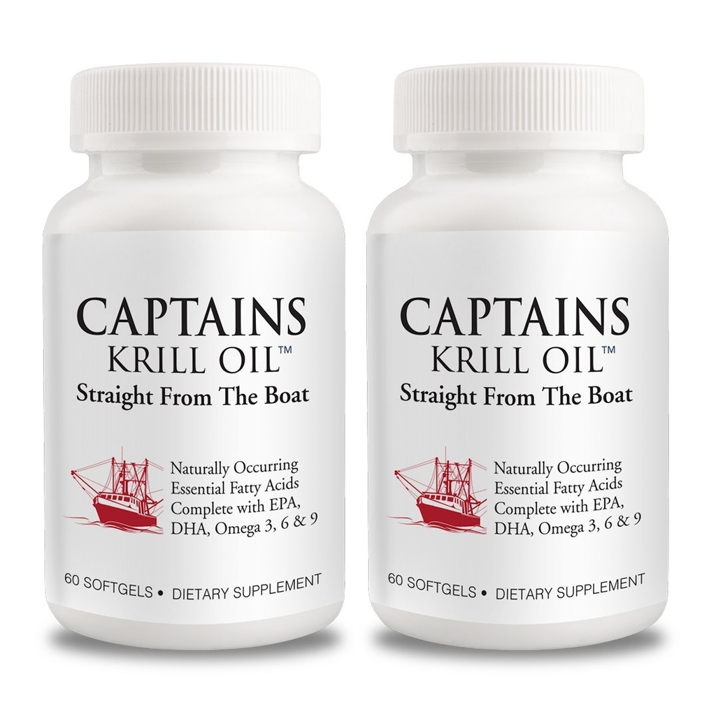 Kaptenid Puhasta Antarktika krillõli Softgels | Omega 3 EPA, DHA astaksantiini ja fosfolipiididega | Ei lisaaineid ega kemikaale | 1000mg Serving, 60 kapslit, 2-pakend