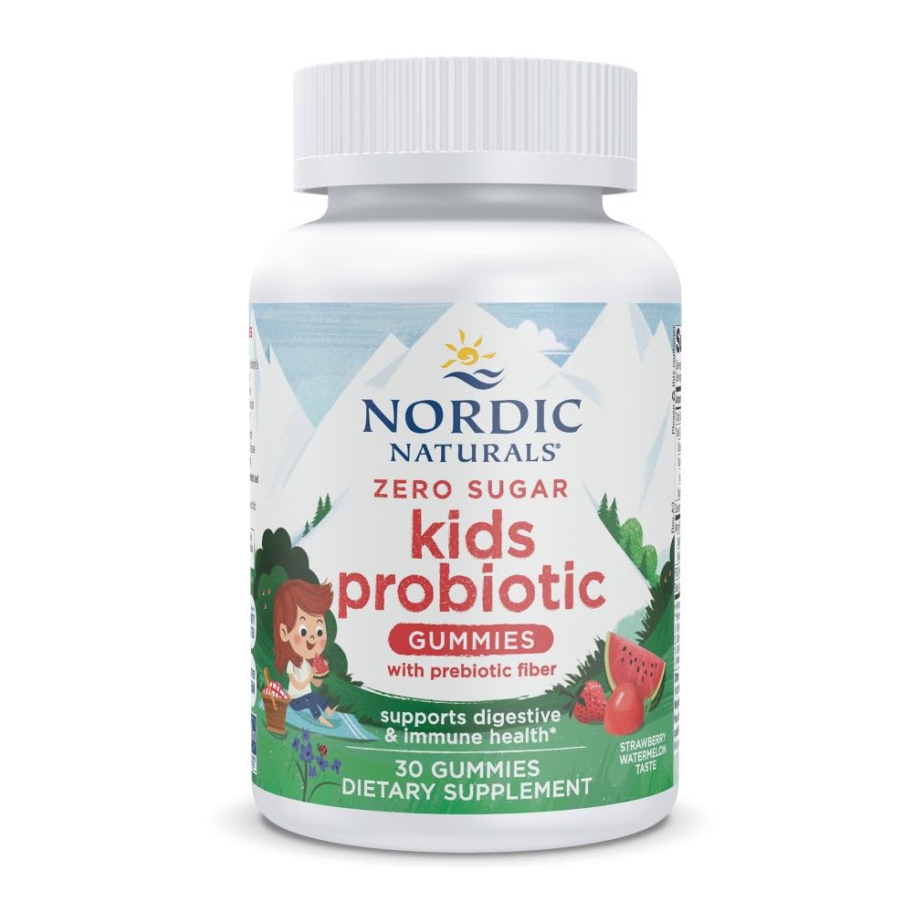 Nordic Naturals Zero Sugar Kids Probiootilised Gummies - Maasikas Arbuusimaitse - 30 Gummies - Toetab Seedetrakti Tervist Ja Immuunsust - Mitte-GMO - Kolmanda osapoole testitud - Vegan - 30 Servings