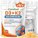 VEV Corefeel Vitamiin D3 K2 10 000 RÜ Magneesiumilisand - D- ja K-vitamiiniga (MK-7), magneesiumglütsinaat ja malaat, tsinktsitraat - 300 Softgels energia, luude ja lihaste toetamiseks