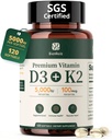 Vitamiin D3 K2 5000IU 100mcg MK-7, 120 Softgels, 2-in-1 K2 D3 Vitamiinilisand luude tervisele, immuunsuse tugi, parem kaltsiumi imendumine, lihtne neelata, üks päev, 120 päeva pakkumine