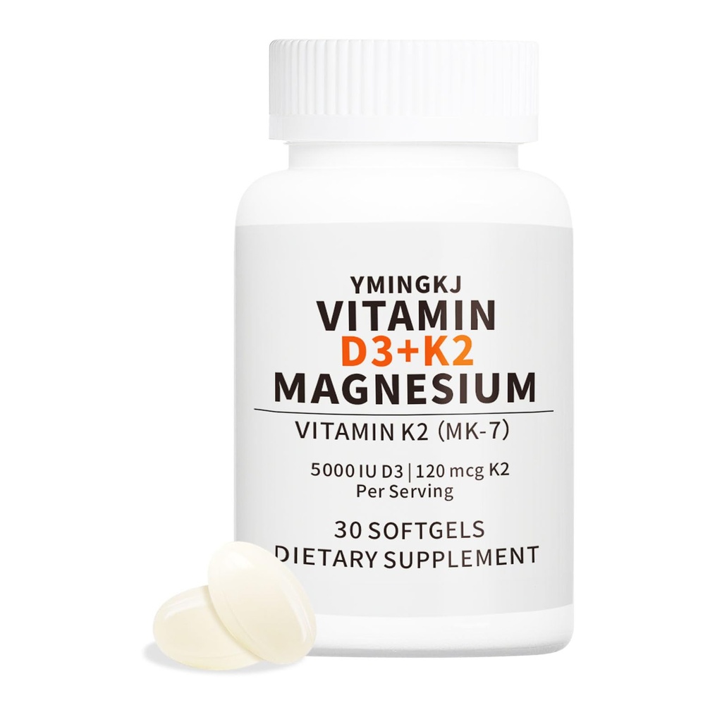 Vitamiin D3 K2 5000 IU Softgels Magneesiumilisandiga - & 120mcg MK-7 K2 luude tervise ja immuunsuse toetamiseks - GMO-välised ja gluteenivabad softgelid MCT õliga - 30 Softgel