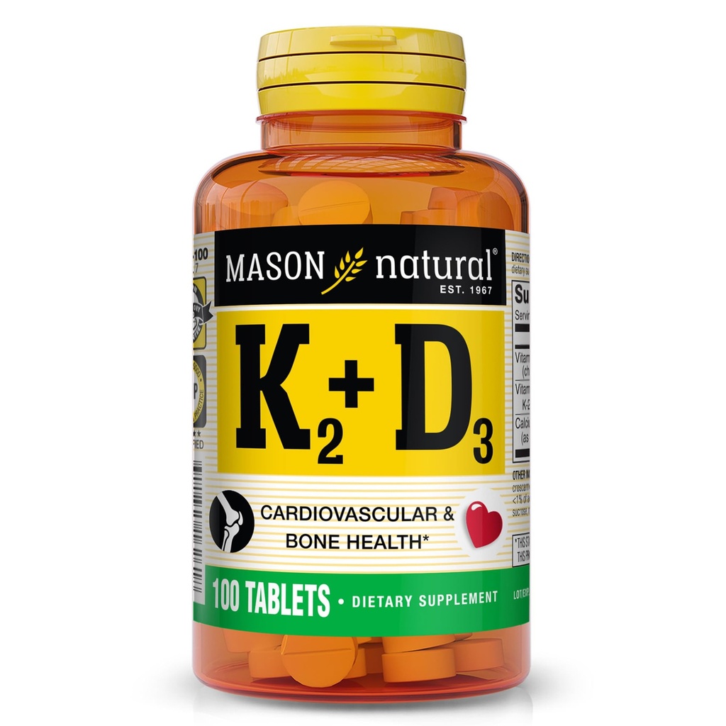 MASON LOODUSLIK vitamiin K2 + D3, 100, päevane pakkumine koos kaltsiumiga normaalse luu ja lihaste toetamiseks, tabletid