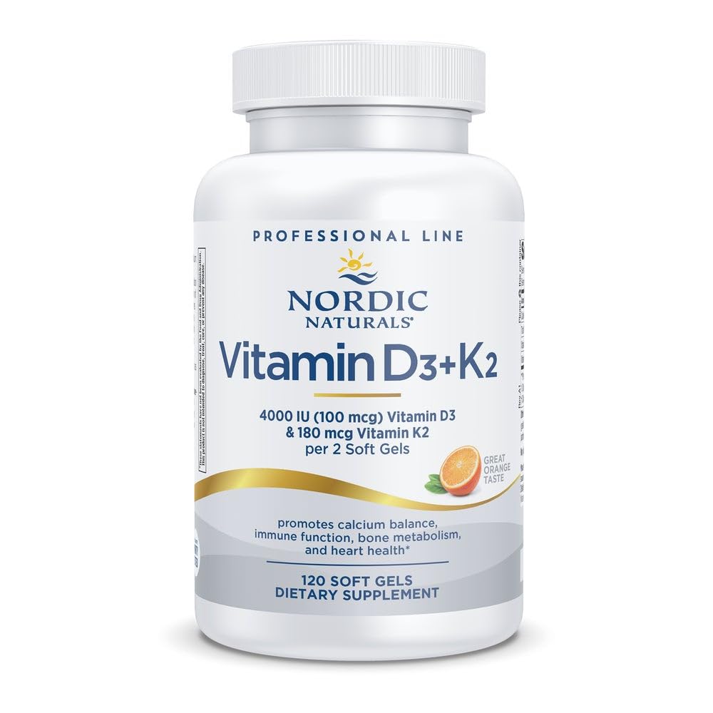 Nordic Naturals Professional Hinne Vitamiin D3 + K2 täiendus, oranž maitse - 60 pehme geel - 4000 IU D3-vitamiin ja 180 mcg K2- Soodustab kaltsiumi tasakaalu ja immuunsüsteemi funktsiooni - Non-GMO - 30 Servings