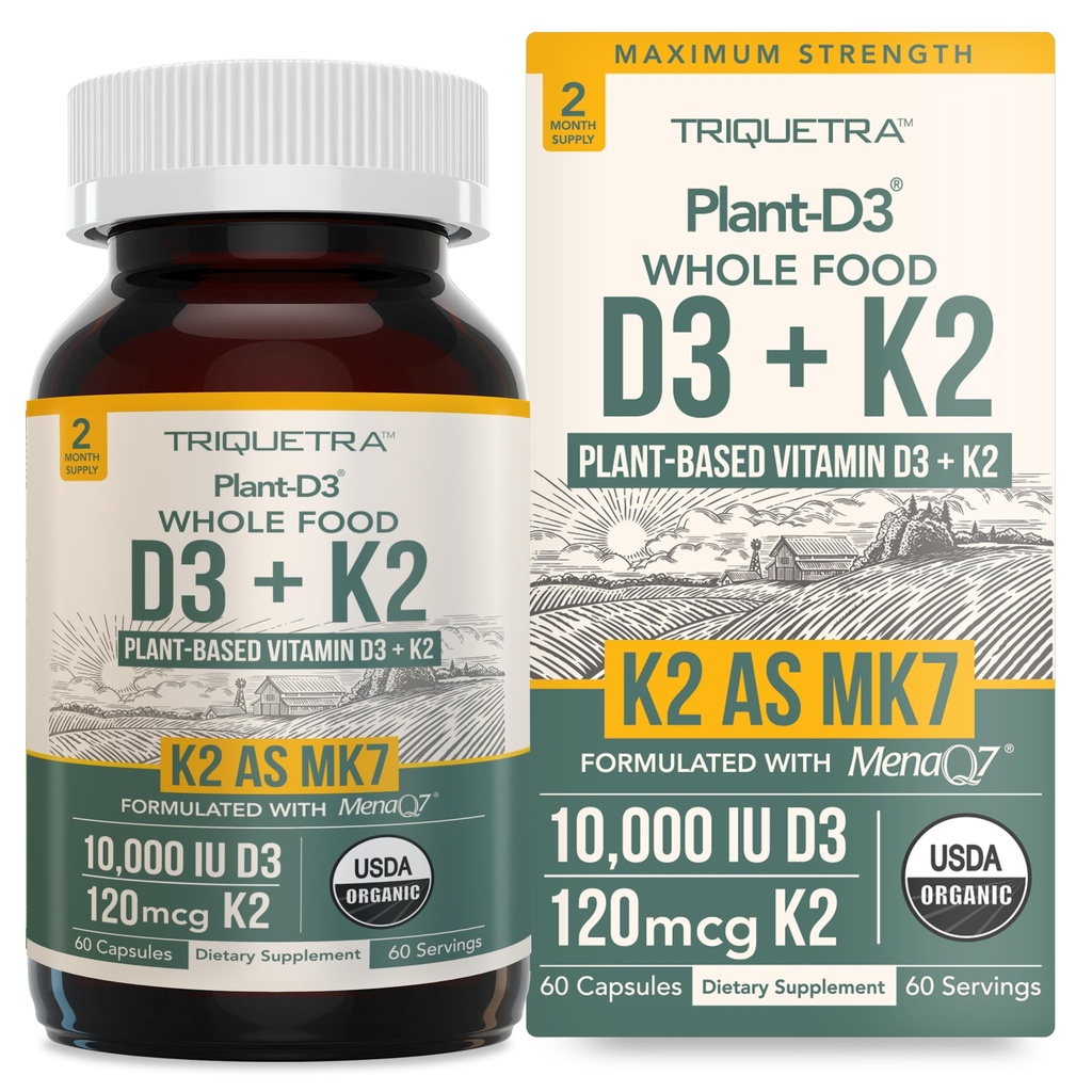 Orgaaniline taim D3 + K2 | 10000 IU D3 + 120 mcg K2 all-trans MK7 alates MenaQ7® - 100% kogu toit, toores & vegan | täiustatud seedimine koos prebiootikumide ja supertoidu kompleksiga - D3 orgaanilistest vetikatest (60 loend)