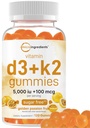 Mikrokoostisosad Vitamiin D3 K2 Gummies, 120 loend | 5000 IU D-vitamiini + 100 mcg K2 MK-7 | Luu, immuun- ja südametervise toidulisandid * | Suhkruvaba kuldne kirg puuviljamaitse | Mitte-GMO, Gluteenivaba