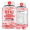 Vitamiin D3 K2 Gummies 10000 RÜ 500mg Kaltsium Magneesium Tsink Kummisuhkru tasuta ADK + Vitamiin B12 täiendused naistele ja meestele Luud, lihased, Hambad Virsikumaitse - 60 Gummies - 30 Serving