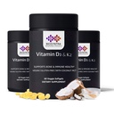 Vitamiin D3 + K2 kookosõliga - Vegan Vitamiin D 5000 RÜ & MK7 Vitamiin K 110mcg luu, südame ja immuunsuse toetamiseks, mitte-GMO, kolmanda osapoole testitud, sojavaba, kõrge imendumine 60 taimeõli Softgels