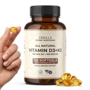 Sissehingata D3-vitamiin + K2 kookosõliga - 5000 IU D3 & 100 mcg MK7 K2 luu, südame ja immuunsuse toetamiseks - mitte-GMO · Sojavaba · Gluteenivaba - 120 Softgels