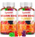 Vitamiin D3 + K2 Gummies 2000 RÜ kaltsium + K2 (MK-7), magneesiumtsitraat, C-vitamiin, tsink ja boor - luu, südame ja immuunsuse tugi - vegan, mitte-GMO, želatiinivaba, suhkruvaba toidulisand, 120 Gummies
