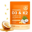 Vitamiin D3 K2 10000 RÜ koos 200 mg, vitamiin D3 ja K2 kapslid, 2 in 1 Vitamiinid D & K Kompleks Neitsi Kookosõli, 120 Softgels, lihtne neelata ja mitte-GMO