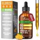 Vitamiin D3 K2 tilgad, D3 20000 RÜ & K2 kui MK-7 400mcg koos magneesiumi, kaltsiumi, tsingi ja oomega 3 immuunsüsteemi *, meeleolu *, luu * tervis, oranž maitse D-vitamiini vedelad tilgad Täiendus 1 pudel/2 Ounces