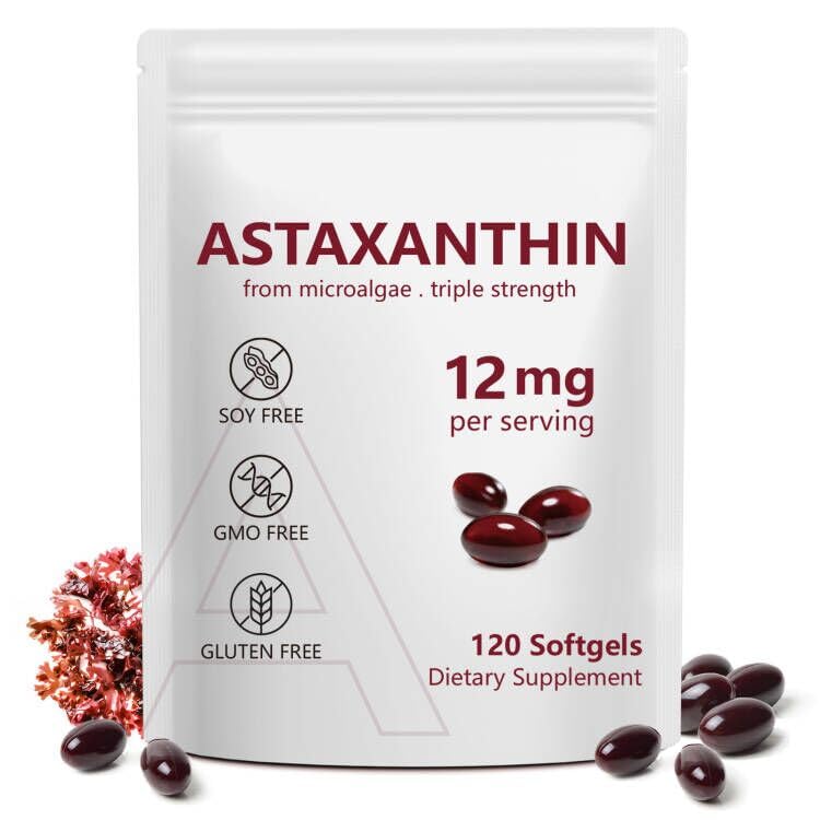 Astaksantiin 12mg, 120 Softgels, 4 kuu pakkumine, Premium Astaksanthin Antioksüdandi toidulisandid antioksüdandi aktiivsusega, toetab silma, immuunsust, liigest, naha tervist, sisemist ringlust