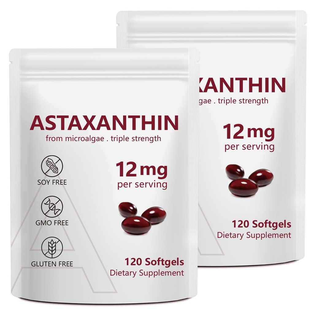 2 Pakend Astaksantiin 12 mg , Premium Astaksantiin Antioksüdandi lisandid koos antioksüdandi toimega , toetab silma , immuunsust , naha tervist , siseringlust