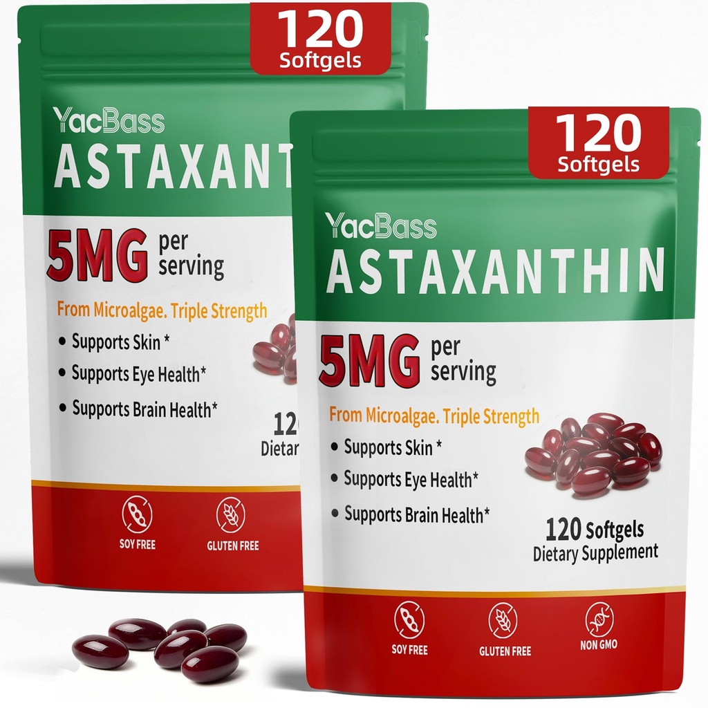 2Pack Astaxanthin Supplements 12mg - Premium Astaksanthin silma, aju, naha ja immuunsuse toetamiseks, mikrovetikate allikas, 240 Softgels
