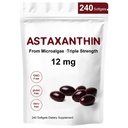 Astaksantiin 12mg,240 Softgels, Premium Astaksantiin Antioksüdandid Toidulisandid,Toetab Silma, Nahk, Immune, Siseringlus, Mitte-GMO, Gluteenivaba, No Soy-8 Kuu Tarne