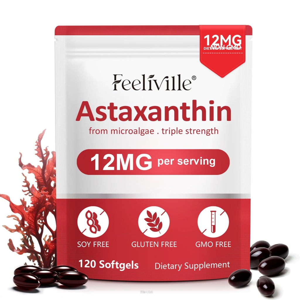 Astaksantiin 12mg, 120 softgels, 4 kuu pakkumine | Premium astaksantiini antioksüdandid | Värsked mikrovetikad Allikas | toetab silma, liigest, sisemist ringlust, naha tervist