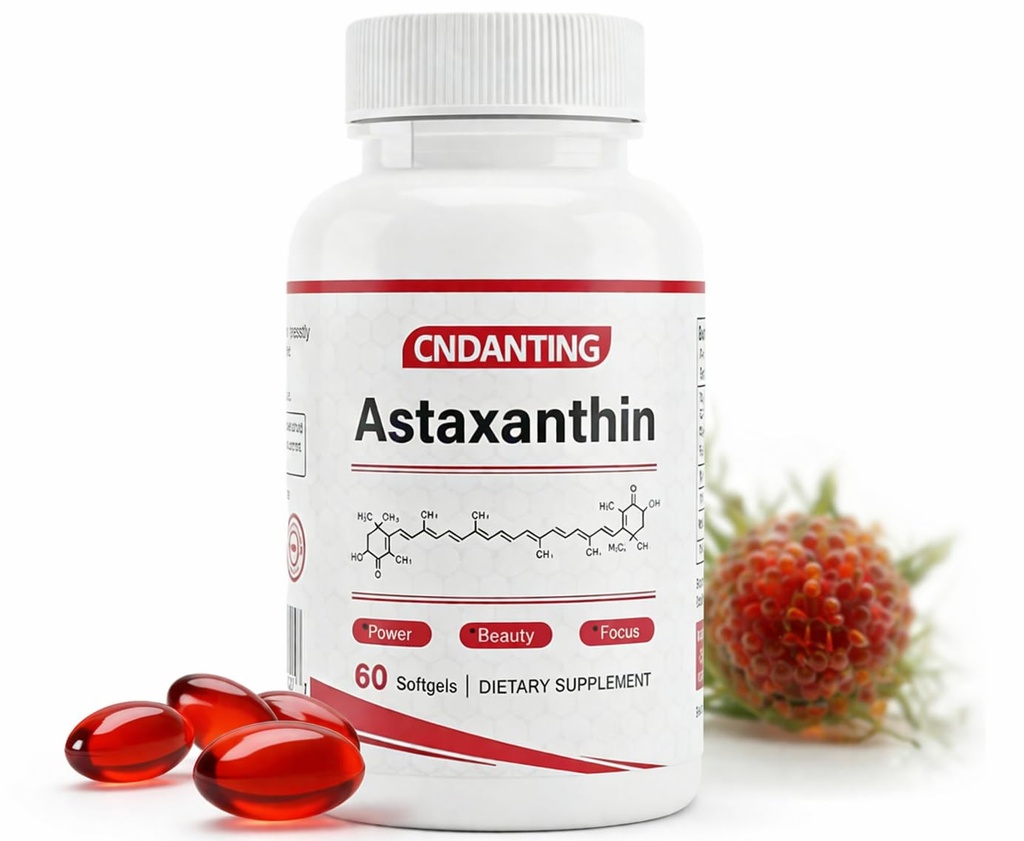 Astaksantiin 12mg Softgels, looduslik astaksantiin alates Haematococcus Pluvialis mikrovetikad, antioksüdantide toetamine naha ja silmade tervise, õli baasil parema imendumise, 60 Softgels, 30-päevane pakkumine