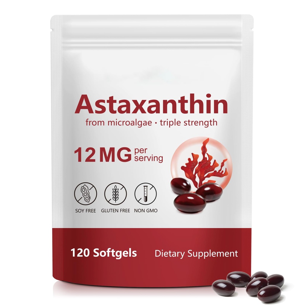 Astaksantiin 12mg, 120 softgels, 4 kuu pakkumine | Premium astaksantiini antioksüdandid - toetab silma, immuunsust, liigest, naha tervist ja sisemist ringlust, lihtne neelata, mitte-GMO