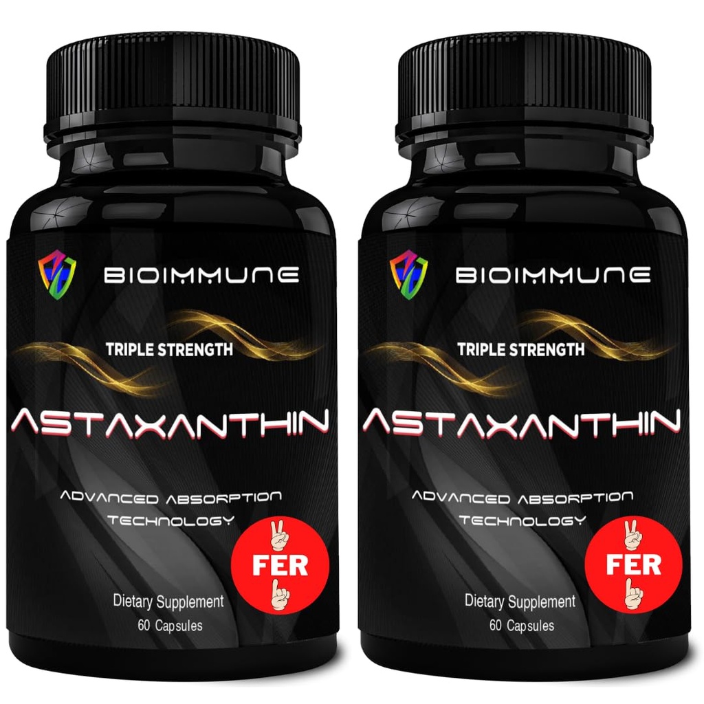 BioImmune 2 Pack Triple Strength AstaQuilTM Astaksanthin 12mg Enhanced Absorption, 120 Softgels w/Organic Coconut Oil.