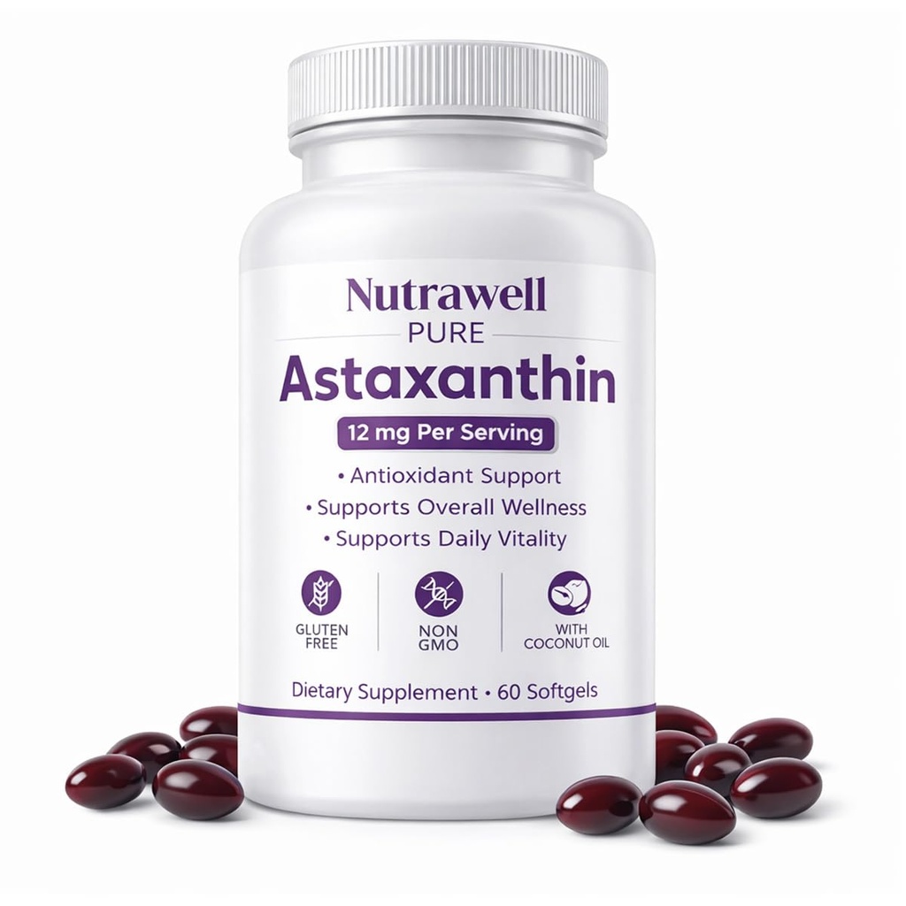 IRMI Nutrawell Astaxanthin 12 mg Softgels , Premium Natural Astaxanthin | Gluteenivaba , Non- GMO | Daily Eye & Skin Support , 60 Soft Gels