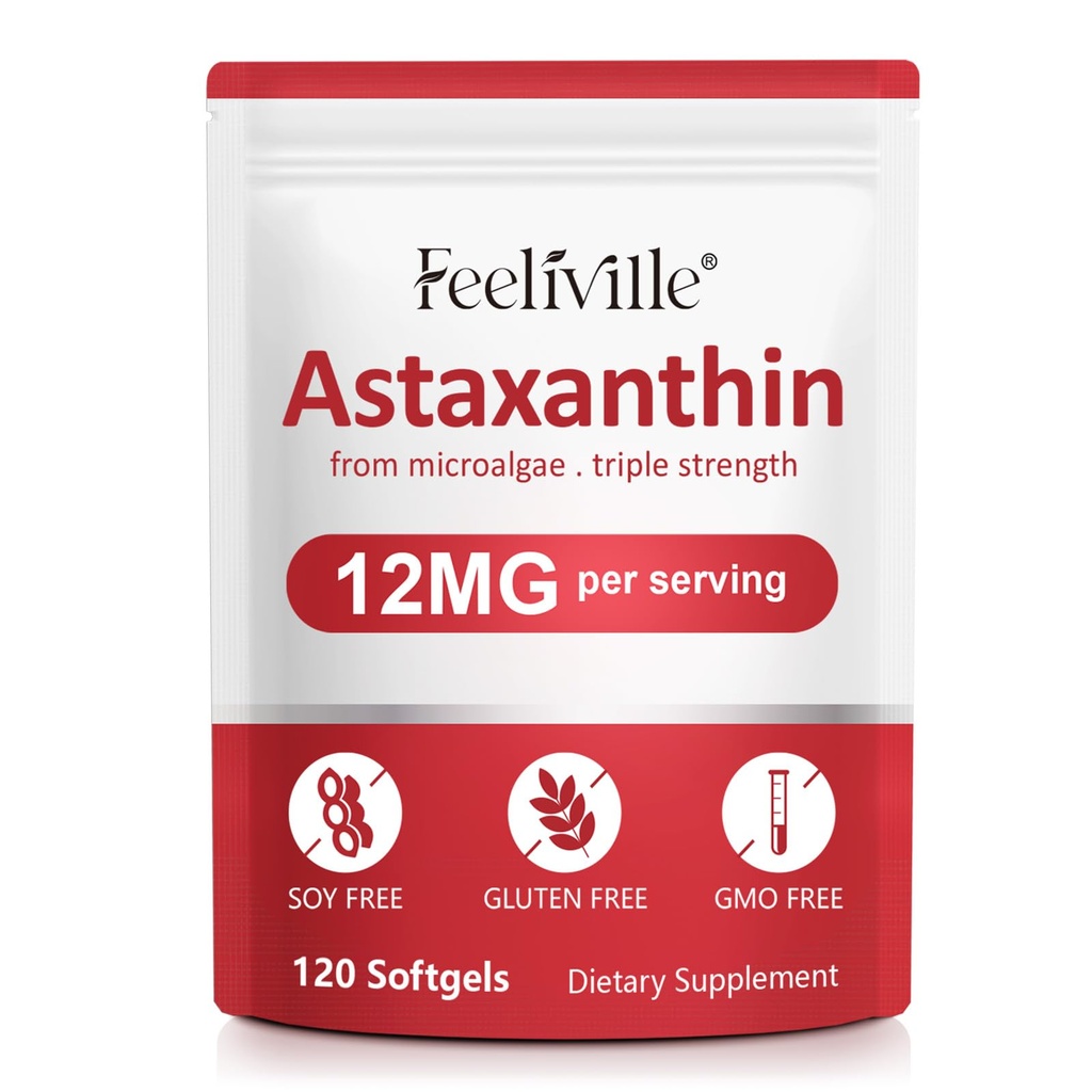 Premium Astaksantiin Toidulisandid 12mg 120 Softgels, Astaksantiin Antioksüdant täiendada silma, naha, liigese, aju, värske mikrovetikate allikas südame ja immuunsüsteemi tervise