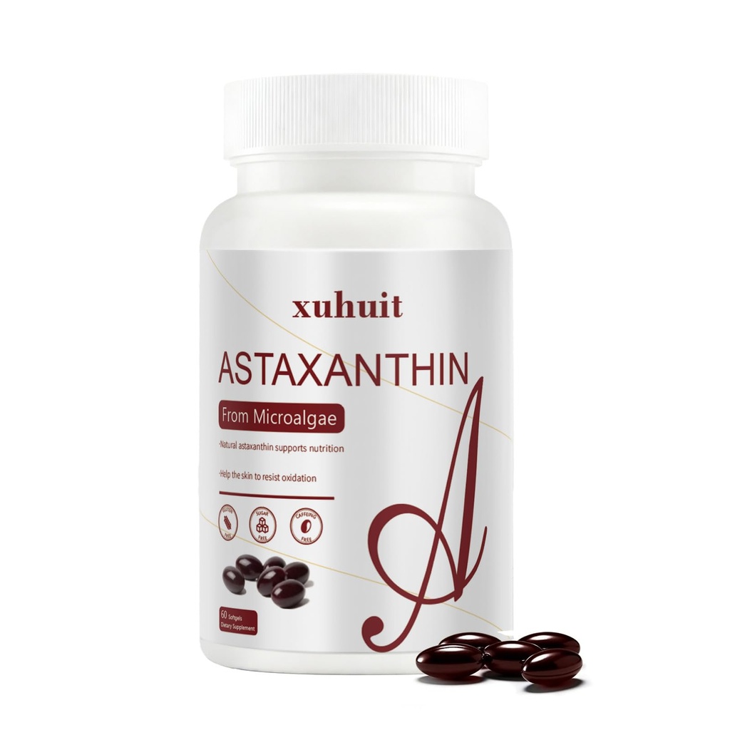 Astaksantiin 12mg 60 Softgels, Natural Antioxidant Supplement alates mikrovetikad, Non-GMO, Soy Free, toetab naha tervist, lihtne neelata Softgels, 2 kuu pakkumine (1)