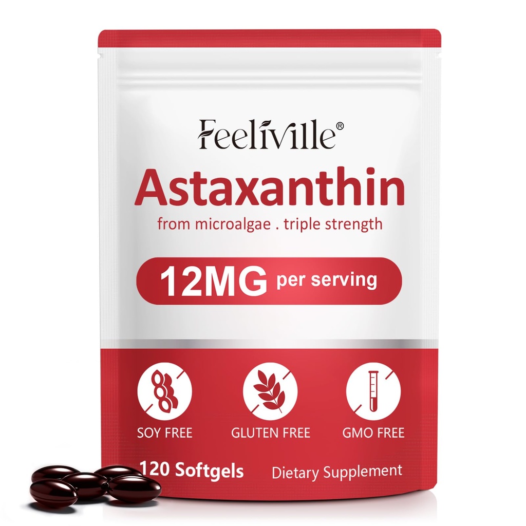 Astaksantiin Toidulisandid, Astaksantiin 12mg, 120 Softgels Antioksüdant Astaksantina Täiendus Silma, Naha, Liigeste Ja Immuunhaigustele, Toetab Siseringlust Ja Südame Tervist, Mitte-GMO & Ei Gluteeni
